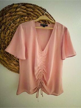 INC International Concepts Blush Pink V-Neck Ruched Front Top